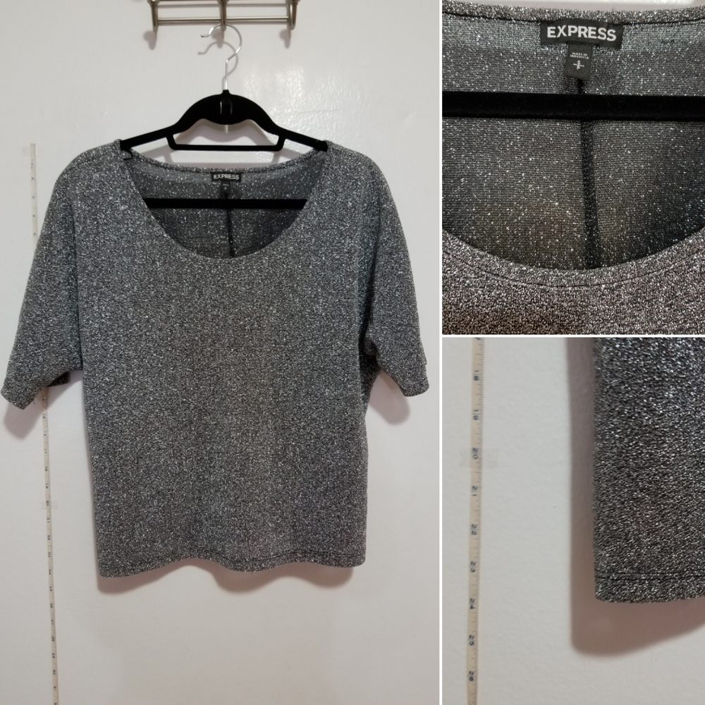 Sparkly silver black t shirt Express euc